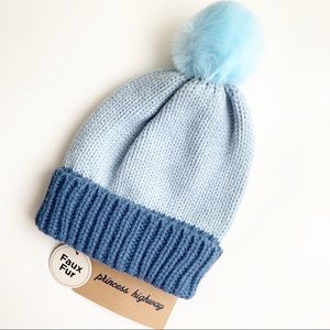 NWT Blue Dual Tone Pom Pom Beanie